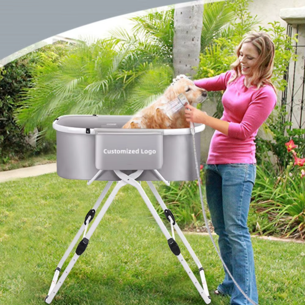 Grey-Washing Shower Grooming Basin Wash Station For Bathing Adjustable Portable Elevated Folding Dog Bath Tub 1