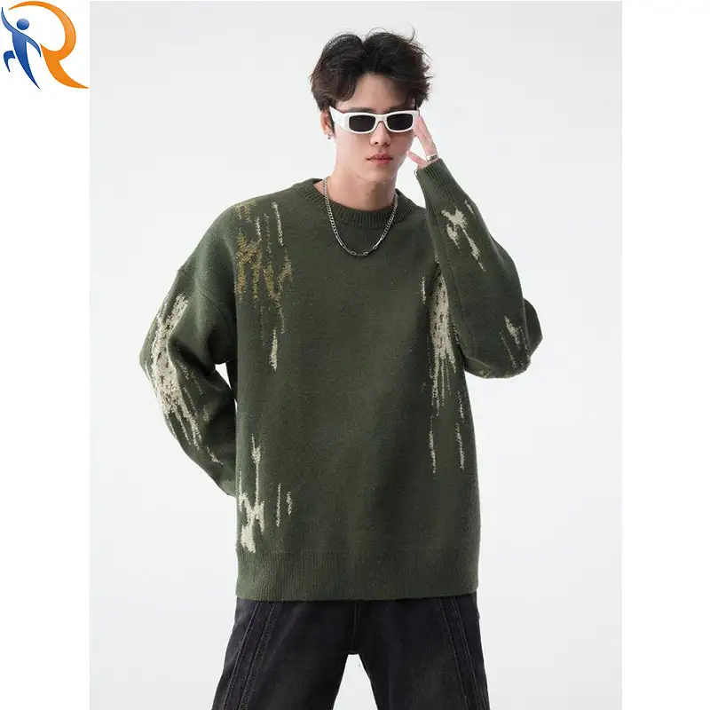 Mens Autumn Warmth Sweater ins fashion Nice Designed Flocking Loose Knitwear 1