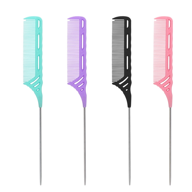 New design custom logo plastic rat tail stainless steel highlight hair comb sharp hair parting combs 1