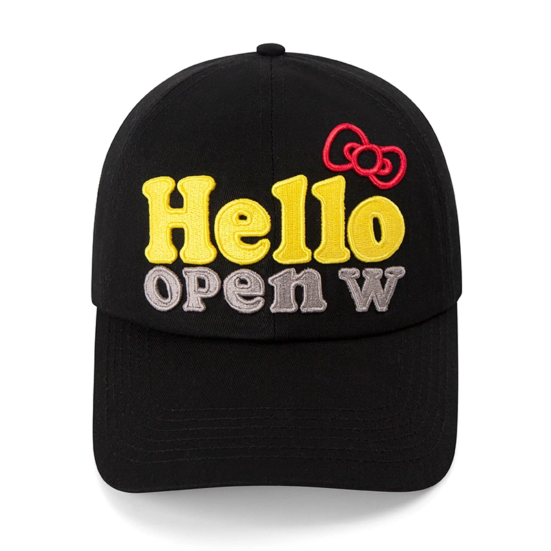 Hello embroidery Cotton 6-Panel Black Adjustable Baseball Cap 1