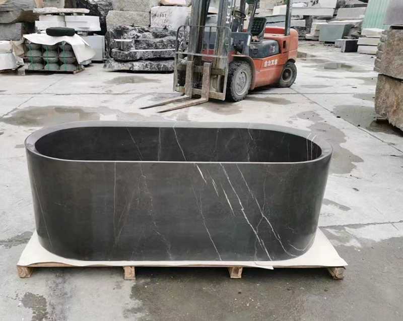 Nero Marquina 浴室の装飾のための黒い大理石の楕円形の浴槽 2