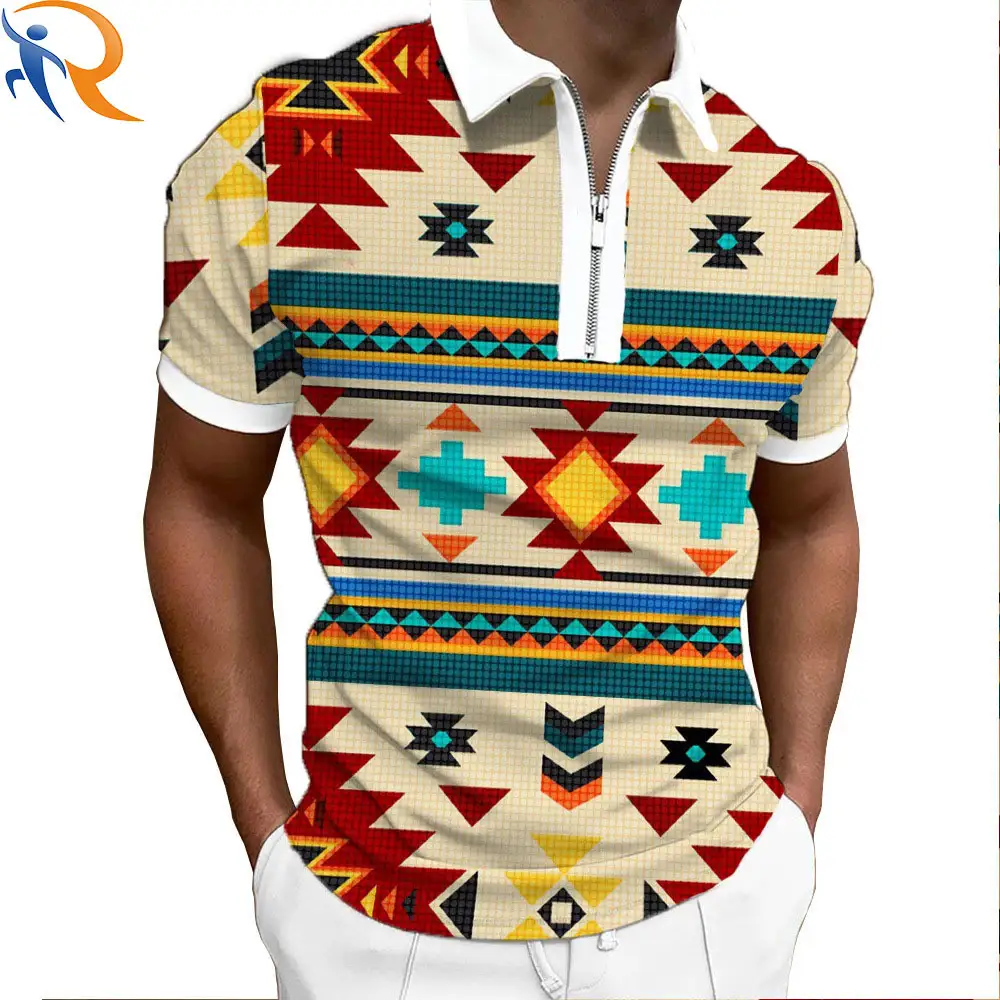 Men's Fashion 3D Digital Print Personality 1/4 zip POLO shirt 1