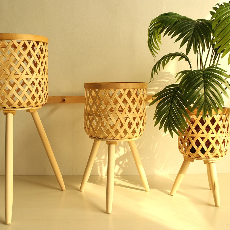 Unique shape woven wood baskets- strong and durable high flowerpots 1