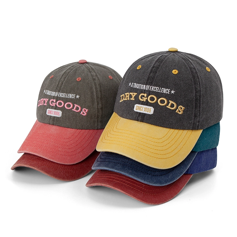 Sombreros lavados vintage bordados personalizados de la gorra de béisbol del algodón del dril de algodón 1
