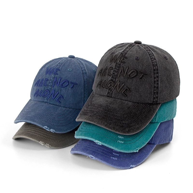 Six panel Embroidered Washed Distressed Adjustable Cotton Baseball Cap 1
