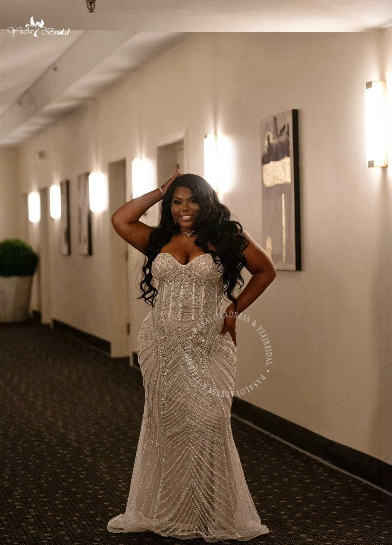 Luxury Crystal Beaded Mermaid Wedding Dress for Curvy Ladies 1
