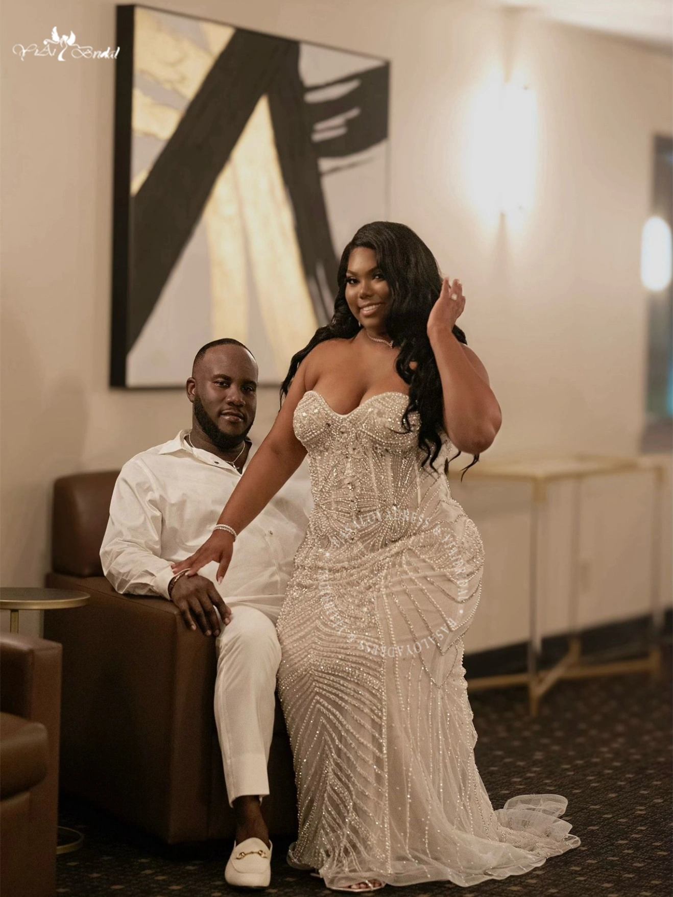 Luxury Crystal Beaded Mermaid Wedding Dress for Curvy Ladies