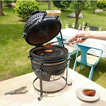 MCD 13 inch mini kamado ceramic tandoor oven elegant black for indoor and outdoor BBQ 1