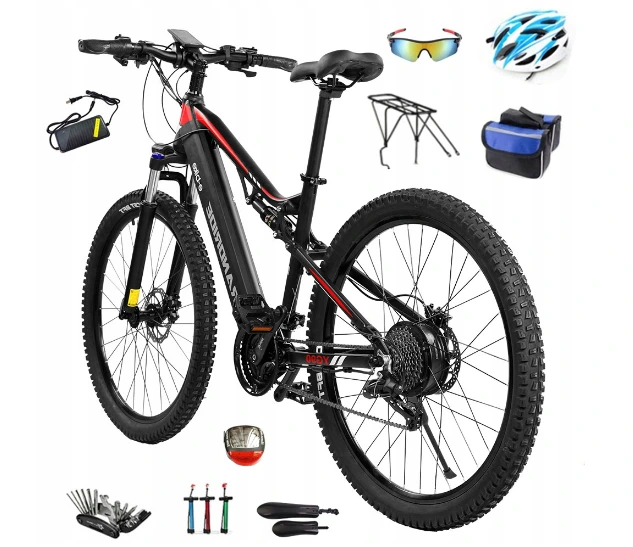 Bicicletta elettrica 1000W 48V 17AH Freno a olio Telaio grande 27,5' Nera 1