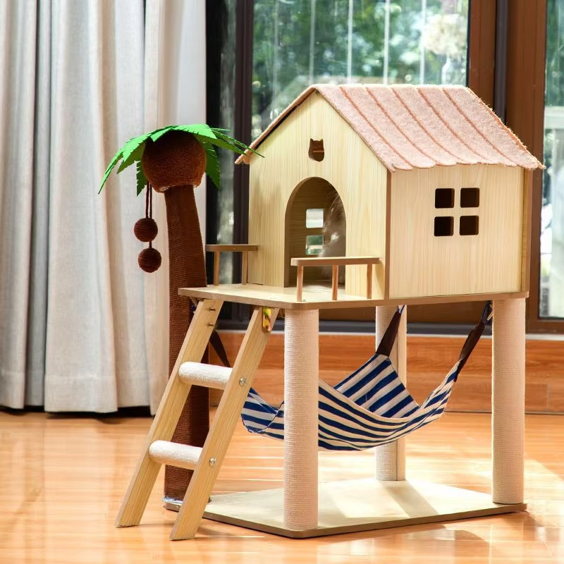 Tablero hecho a mano para mascotas, casa de árbol de madera, cuerda de Sisal, postes para rascar, marco de escalada para gatos, árboles naturales para gatos grandes, 2024 1