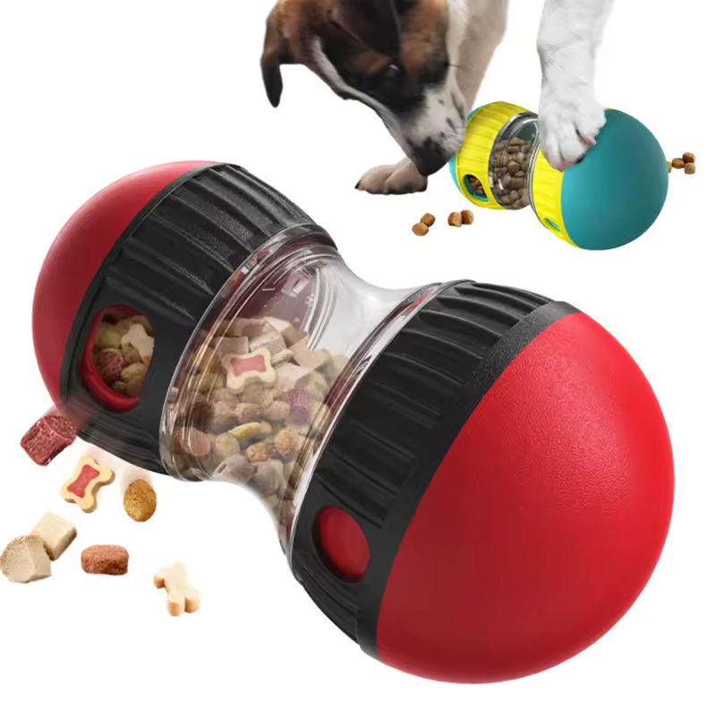 Interactive Chase Barbell Shaped Toy Slow Feeder Dog Bowl Pet Food Feed