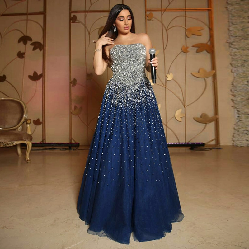 Royal Blue Prom Dresses with Silver Beading Detailing For Plus Size Women 1