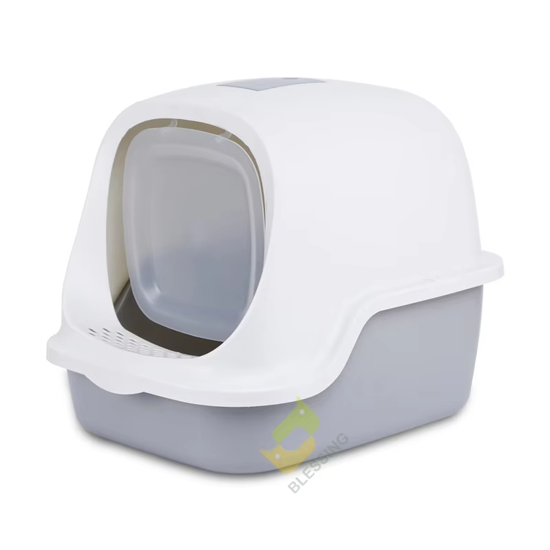 Grey- Pet Cleaning Products Plastic Large Space Cat Toilet Box Closed Cat Litter Box Cat Litter Trays 1