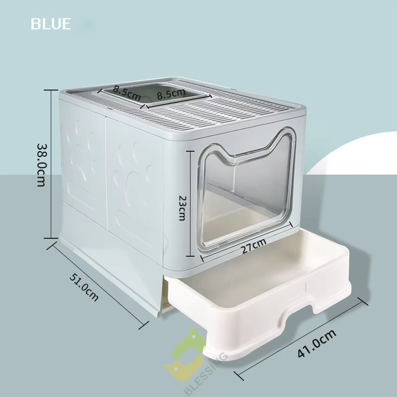 Blue-2024 NEW BESSING Hoogwaardige kattenbak PP+PS-materiaal Spatwaterdicht en gemaakt voor katten 1