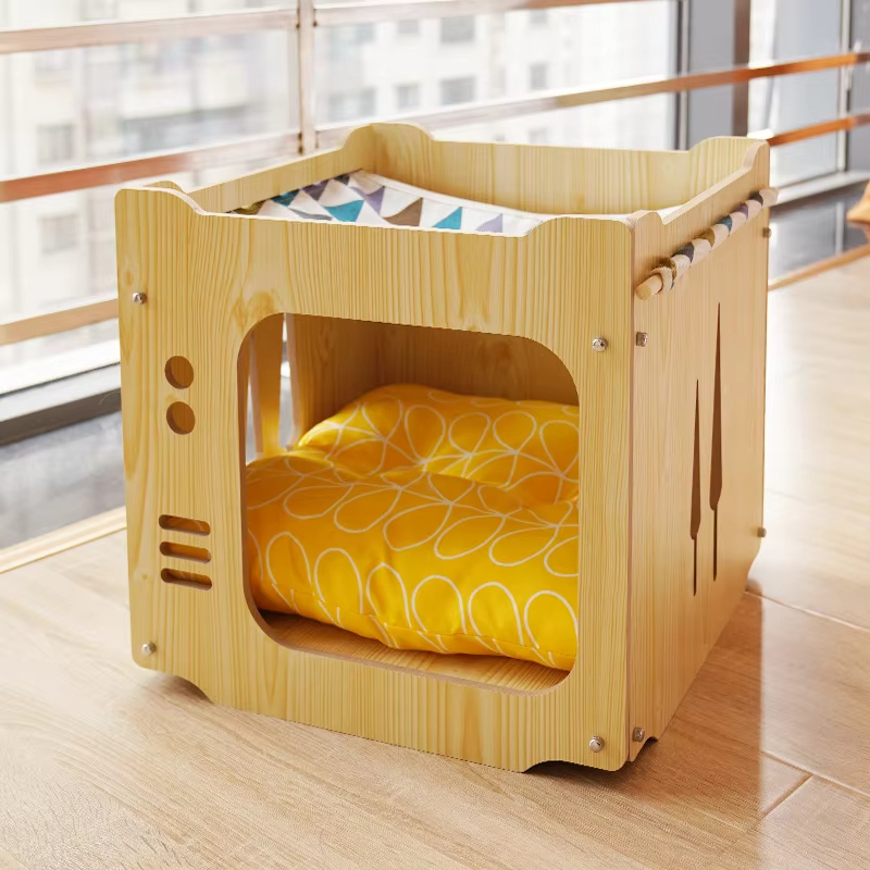 Caja cerrada de madera de la casa del árbol que sube del gato de la cama de la jerarquía de la hamaca del gato del OEM con la estera del gato 1