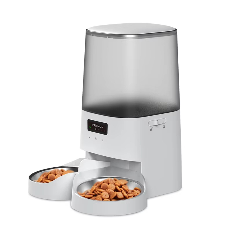Versión elegante inteligente del botón del dispensador de la comida de perro del gato del alimentador automático del animal doméstico del cuenco doble del OEM 5L 1