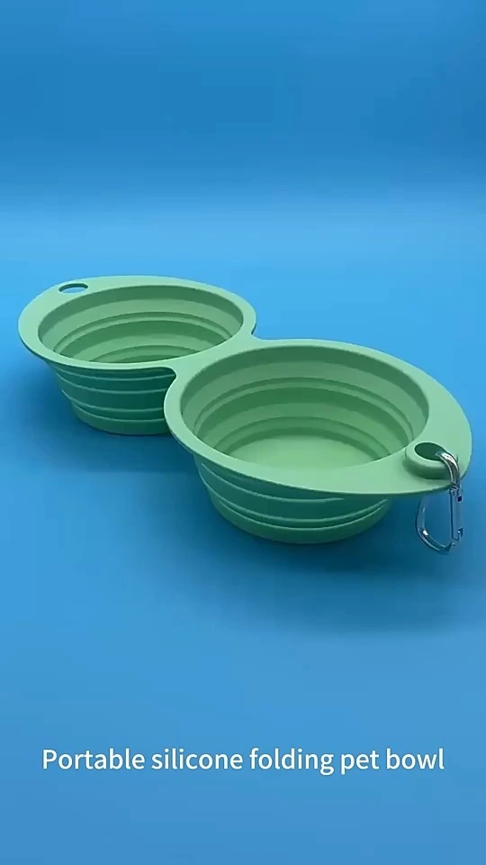 Cuenco de agua y alimentación doble para perros y mascotas al aire libre para viajes, cuenco plegable de silicona portátil, suministros para gatos 1