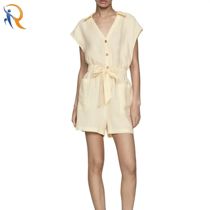 Depth V-neck Button-up Cardigan Waist-slimming Jumpsuit 1