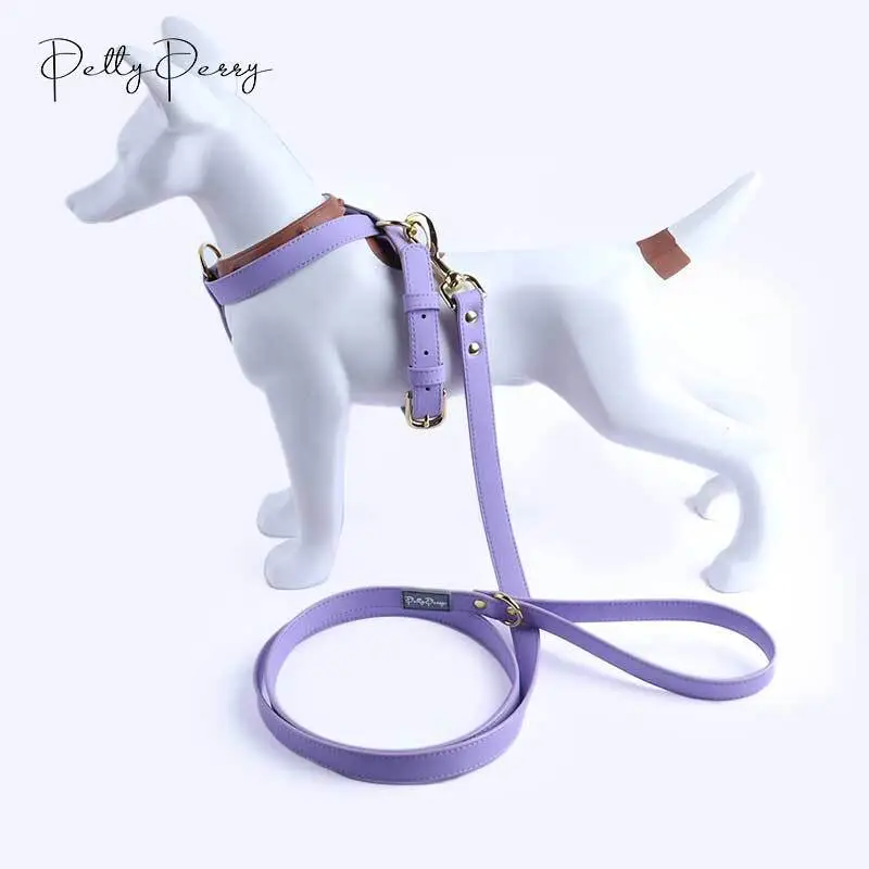 Luxury Custom Design PU Small Pet Vegan Leather Dog Harness Small Large Dog Leather Leash & Collar Set 1