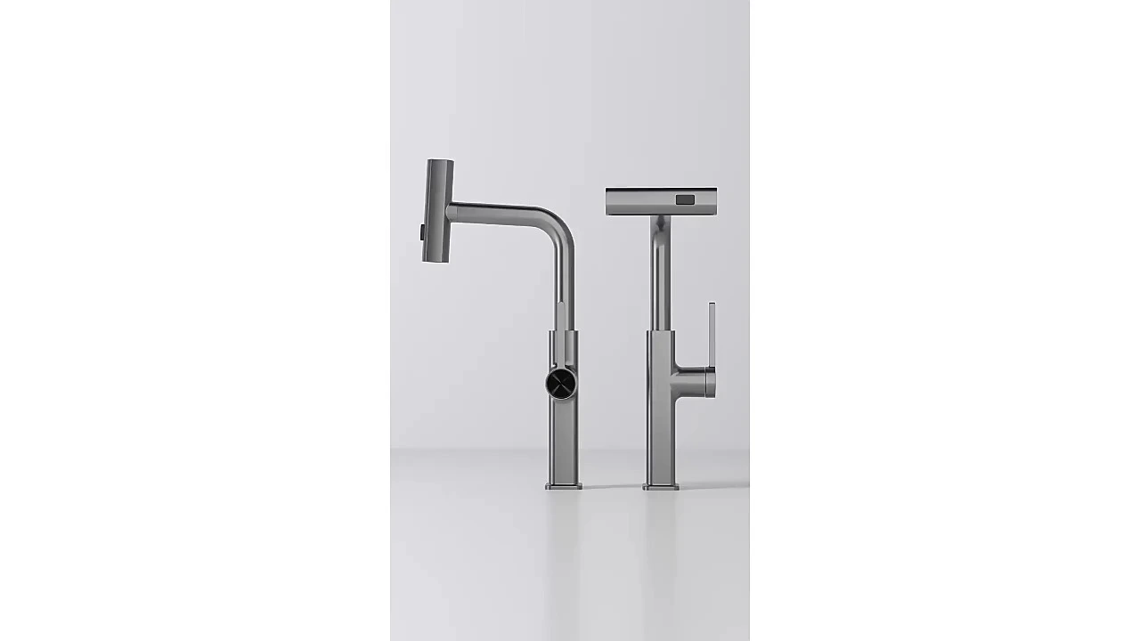 Electronic Display Pull-Out Kitchen Faucet with Copper Body 1