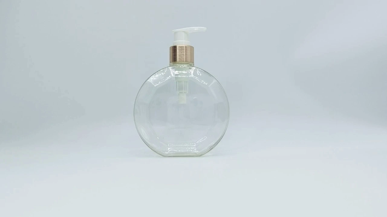 Glamorous 280ml clear transparent PET body lotion bottle with an aluminum plastic left-right lock switch lotion pump 1