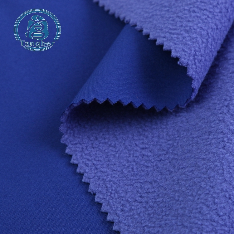Outdoor GRS Recycled Polyester Woven 4 Way Stretch Bond Polar Fleece 3 layers Softshell Jacket Fabric 1