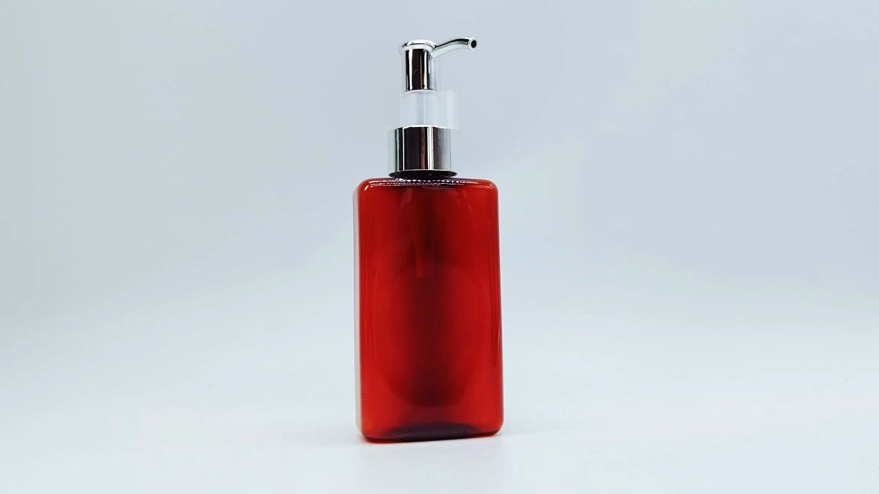 Glamouröse rote transparente PET-Kunststoff-Hautpflege-Körperlotion-Verpackungsflasche 1