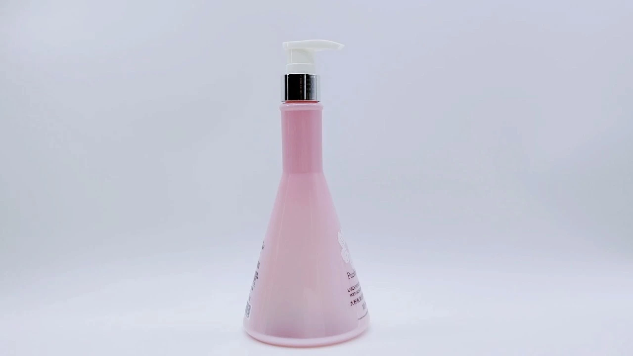 Glamouröse 290 ml rosa PET-Körperlotionflasche für schlanke Taille für Hautpflegeverpackungen 1