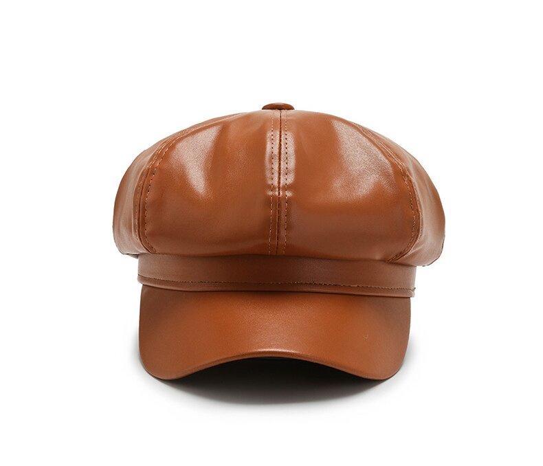 Boina octogonal de cuero PU para mujer - Nueva tendencia Otoño/Invierno 8