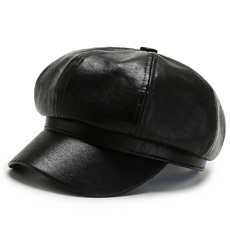 Boina octogonal de cuero PU para mujer - Nueva tendencia Otoño/Invierno 7