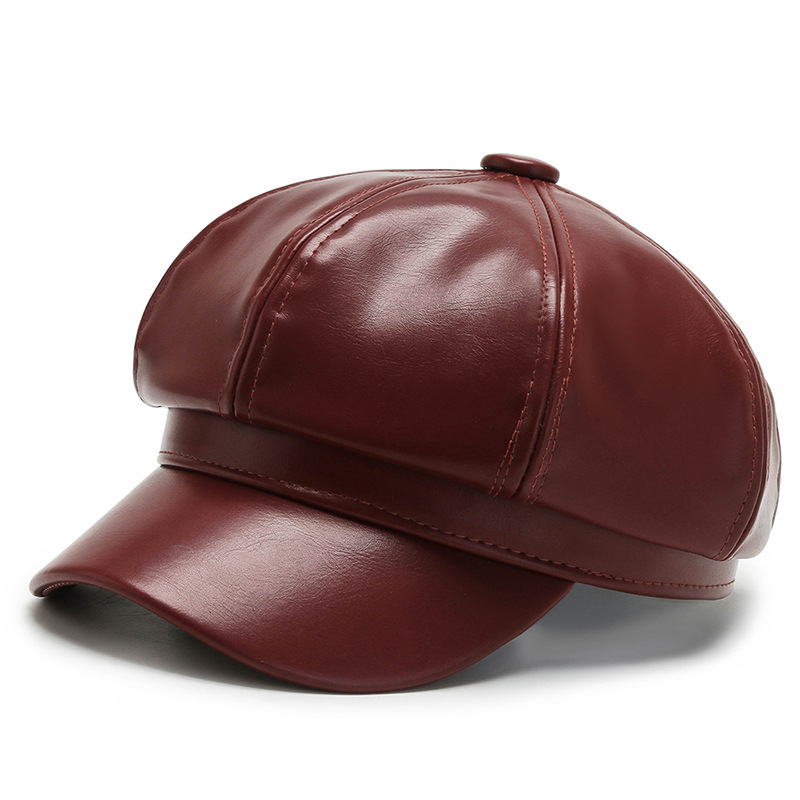 Boina octogonal de cuero PU para mujer - Nueva tendencia Otoño/Invierno 6