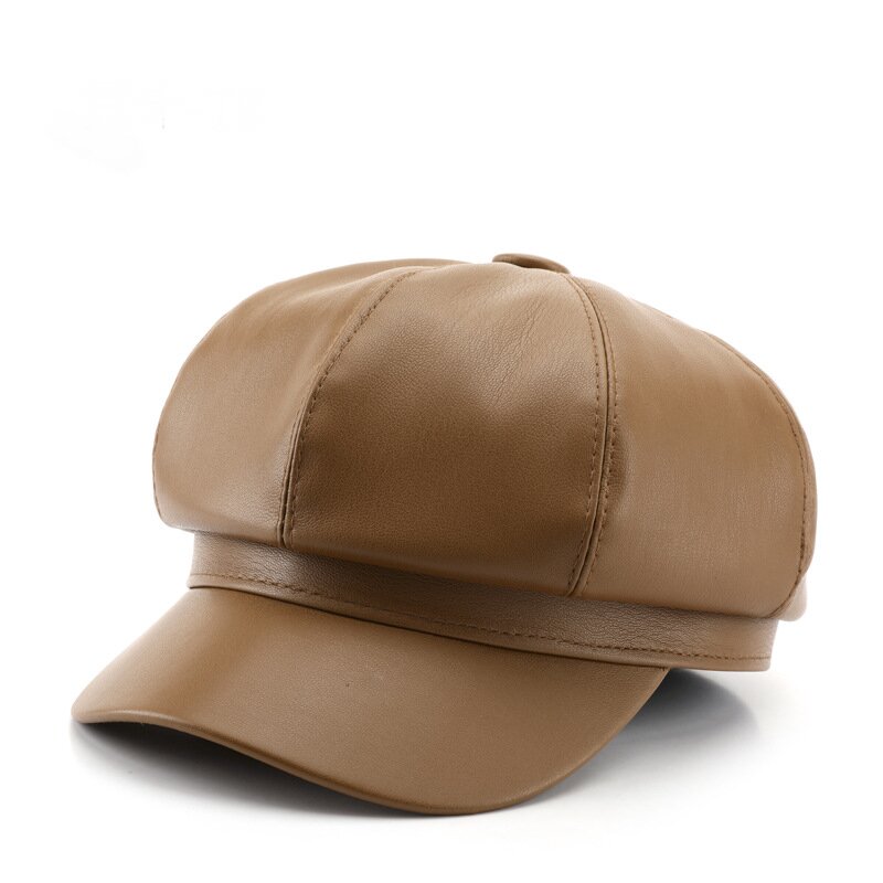 Boina octogonal de cuero PU para mujer - Nueva tendencia Otoño/Invierno 5
