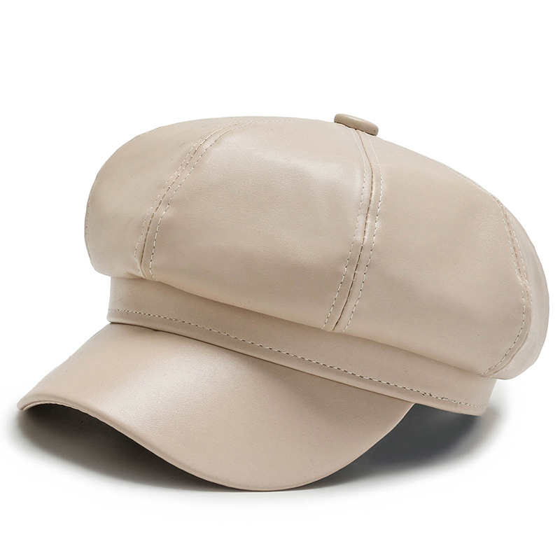 Boina octogonal de cuero PU para mujer - Nueva tendencia Otoño/Invierno 4