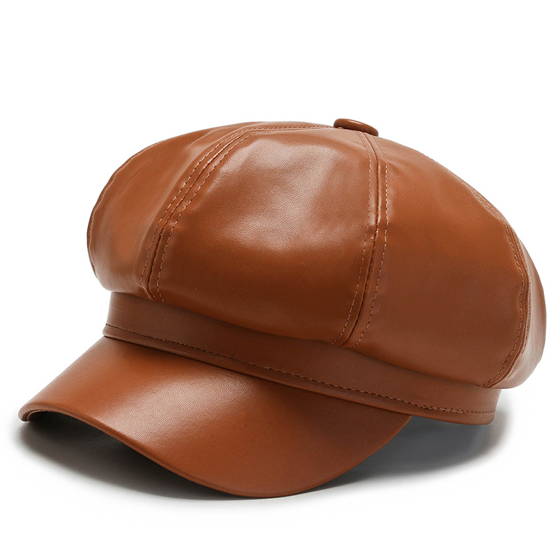 Boina octogonal de cuero PU para mujer - Nueva tendencia Otoño/Invierno 3