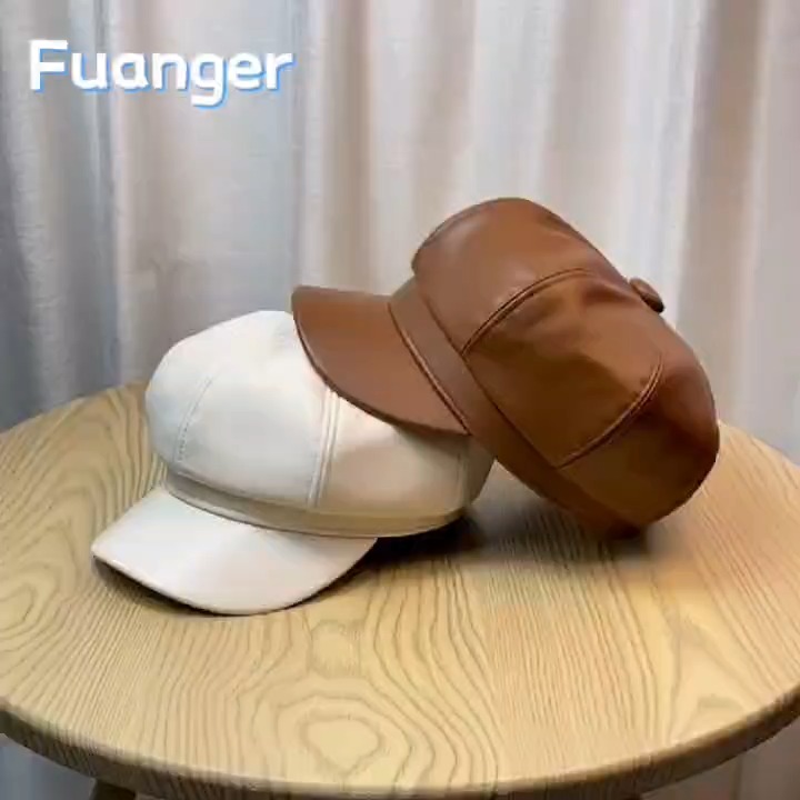 Boina octogonal de cuero PU para mujer - Nueva tendencia Otoño/Invierno 1