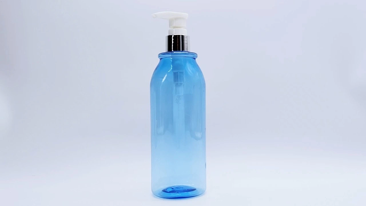 Glamorosa botella de PET transparente azul de 300 ml para loción corporal, ideal para el cuidado de la piel. 1
