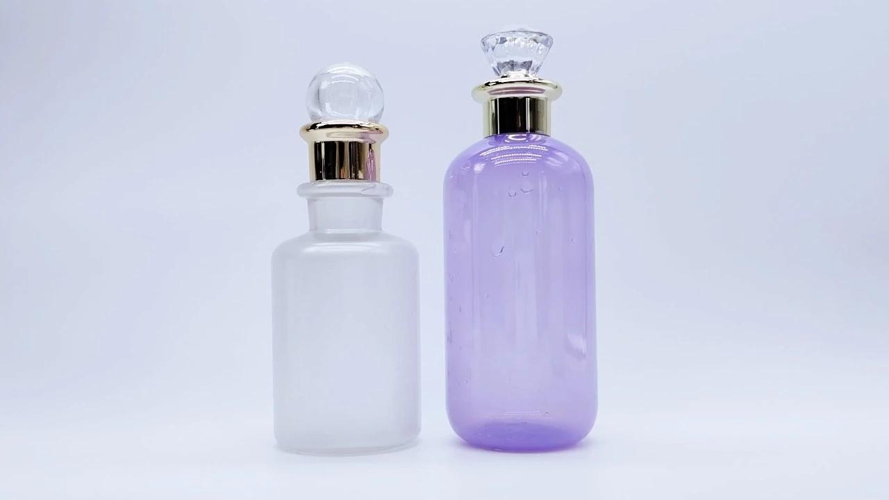 Glamorosa botella de loción corporal transparente de PET esmerilado/morado de 200 ml/300 ml para el cuidado de la piel. 1