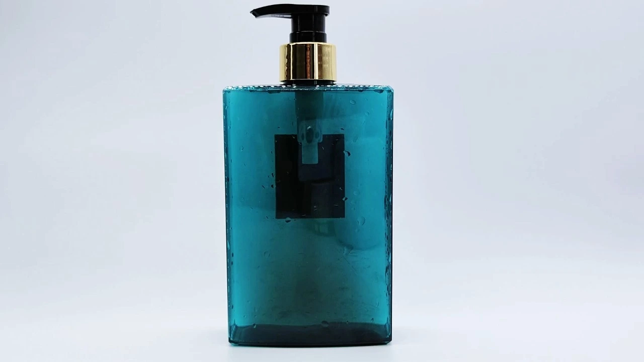 Glamorosa botella de loción corporal transparente de PET verde de 400 ml para el cuidado de la piel. 1