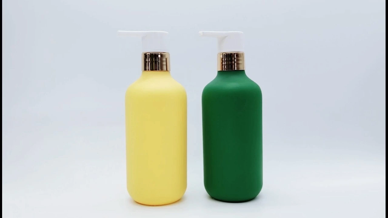 Glamouröse 400 ml PE/PET-Körperlotionflasche in Gelb/Grün für Hautpflegeverpackungen 1