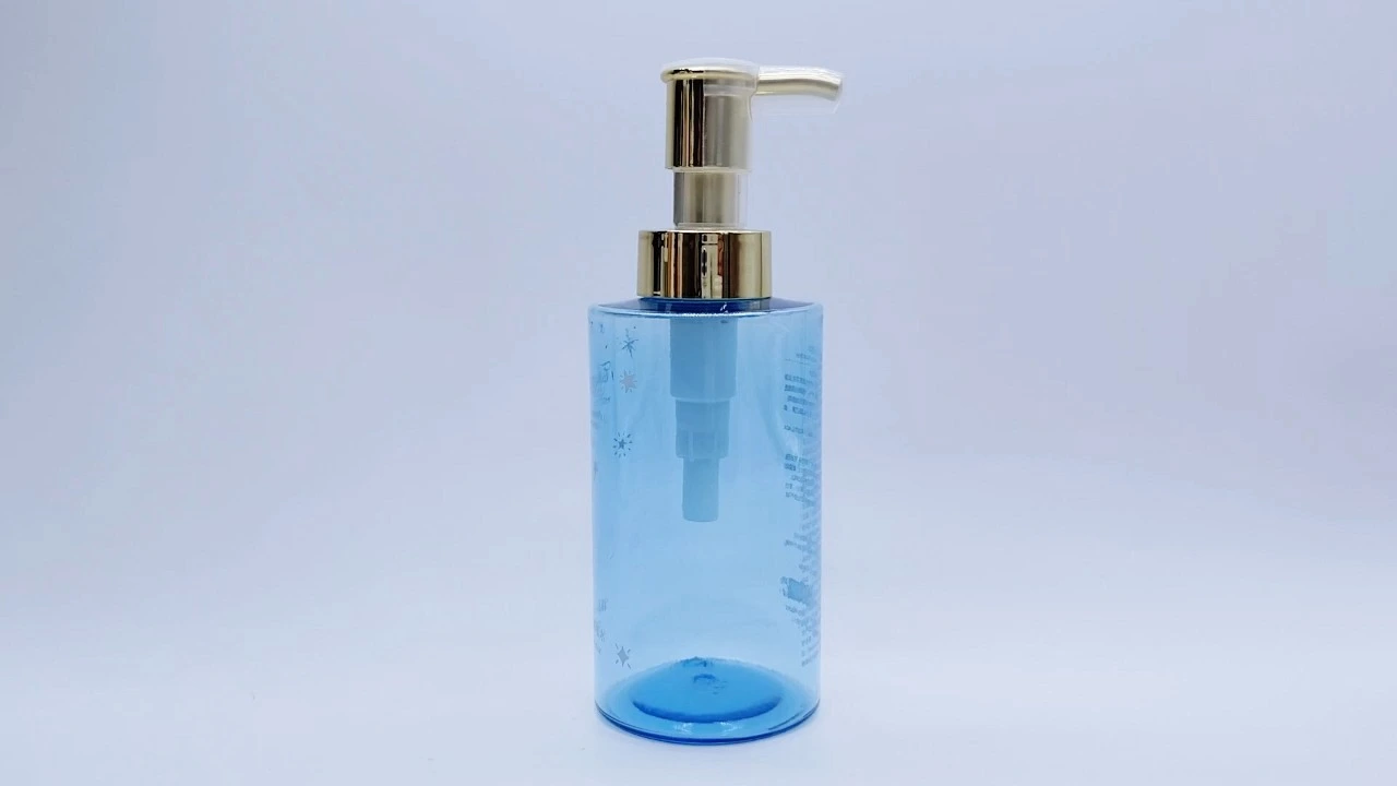 Flacon de lotion pour le corps en PET bleu transparent et transparent de 300 ml 1