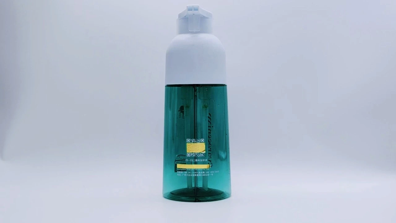 Glamorosa botella de loción corporal de PET transparente verde de 480 ml con dos compartimentos para el cuidado de la piel. 1