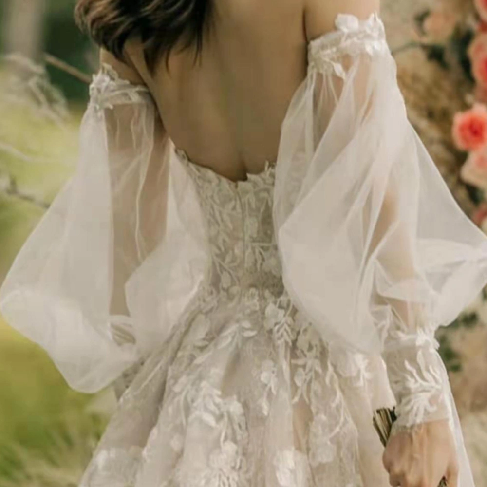 Real Custom Made Puffy Tulle Off Shoulder Style Detachable Sleeves For Wedding Dress 1