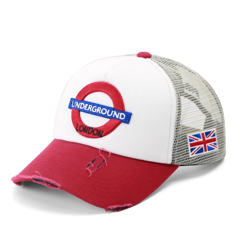 5-Panel-Trucker-Mütze aus 3D-gesticktem Mesh-Baumwolle mit geschwungener Krempe im Used-Look 1