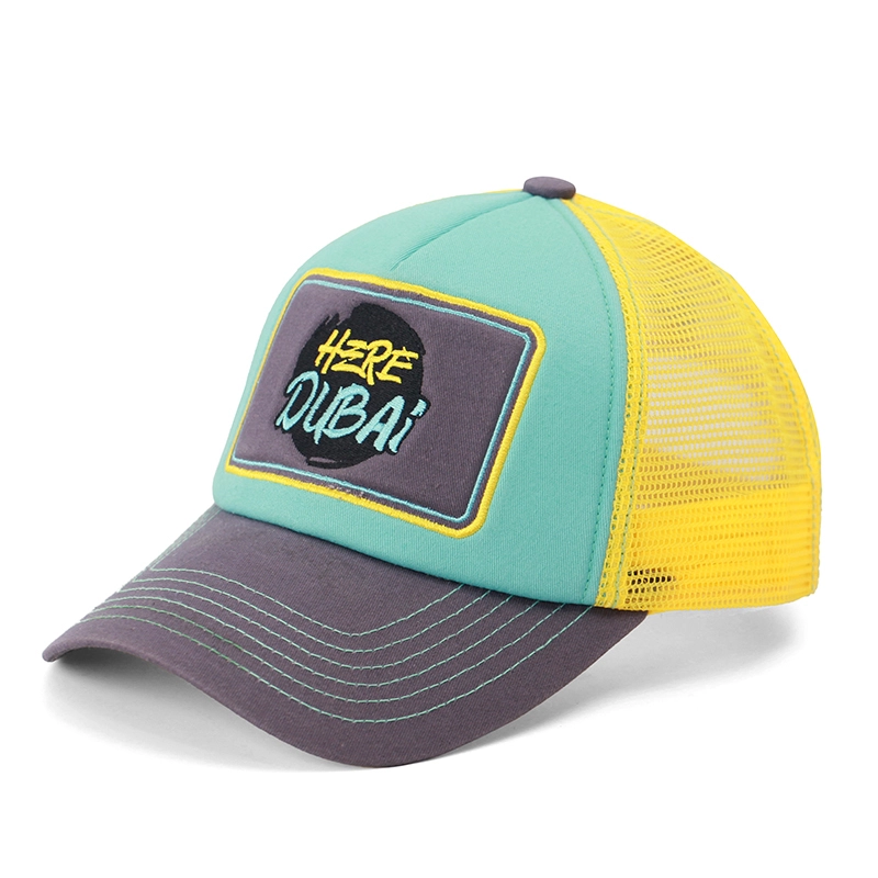 two-tone Cotton 5 Panel Embroidered letters Foam mesh Trucker Hat 1