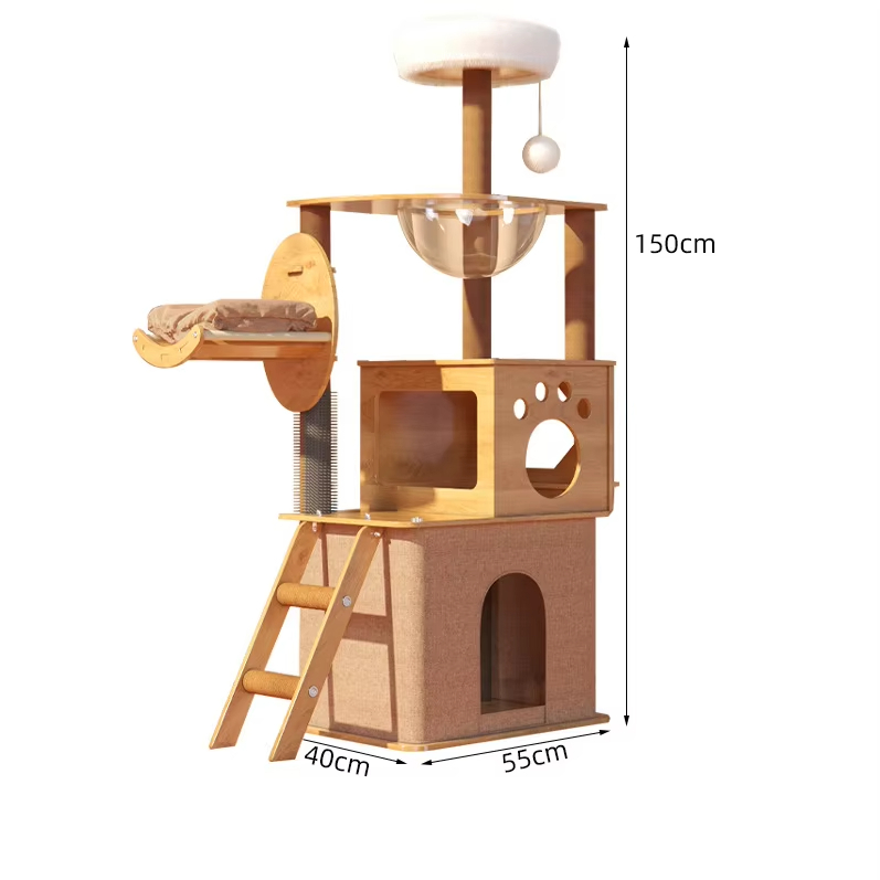light wood color Luxury Cat Climbing Frame with Space Capsule Multifunction Cat Tree Nest House for Scratching Playing & Resting 1