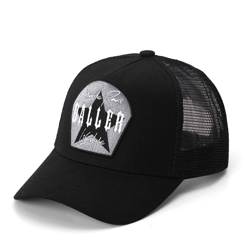 5 Panel Trucker-Mützen aus Baumwoll-Mid-Profil mit strukturierter Stickerei und Netzstoff 1