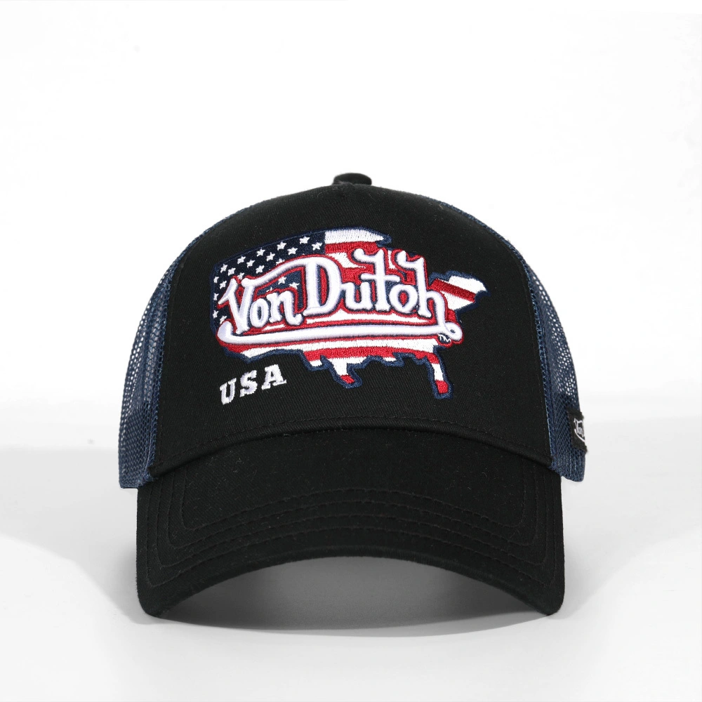 Schwarze USA-Baseballkappe mit Stickerei und 5-Panel-Mesh-Trucker-Mütze 1