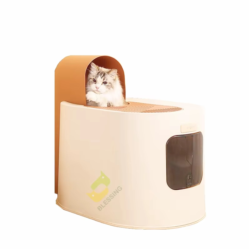 Brown-M-pets Tolie para gatos de diseño semicerrado con gran espacio Caja de arena para gatos con diseño de túnel ecológico 1