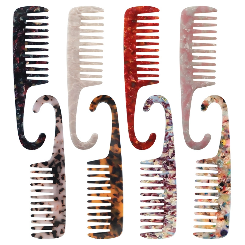 Hot Selling Hairdressing Colorful Marble Large Professional Plastic Salon Acetate Wide Tooth Hook Hanging Comb 1