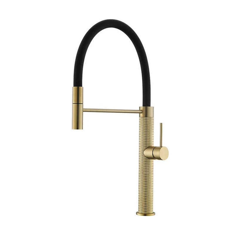 Single lever drawn golden all copper luxury pull-down spring spray kitchen faucet sink faucet 1
